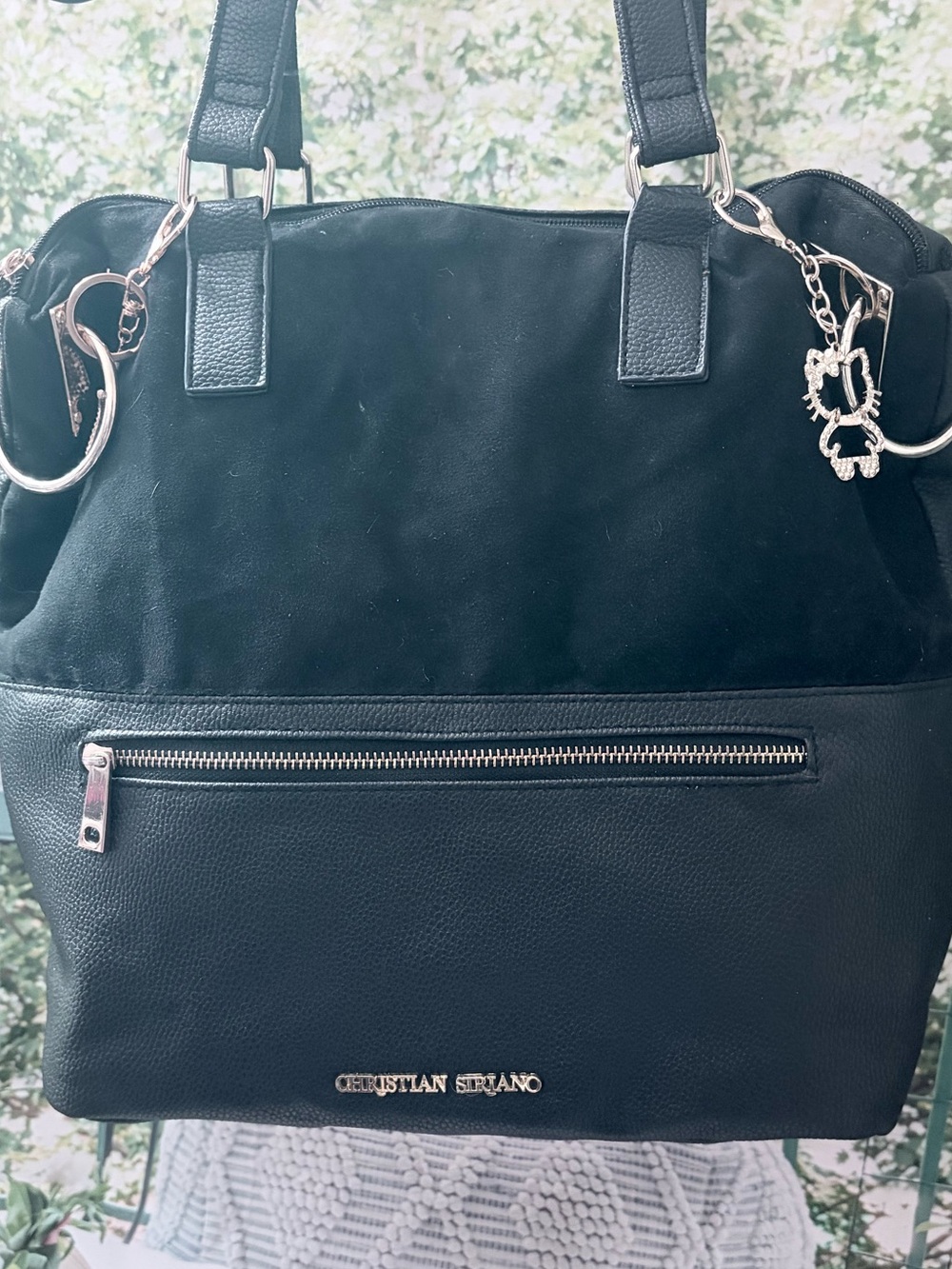 Christian Siriano Black Mixed-Texture Tote with Front Zip